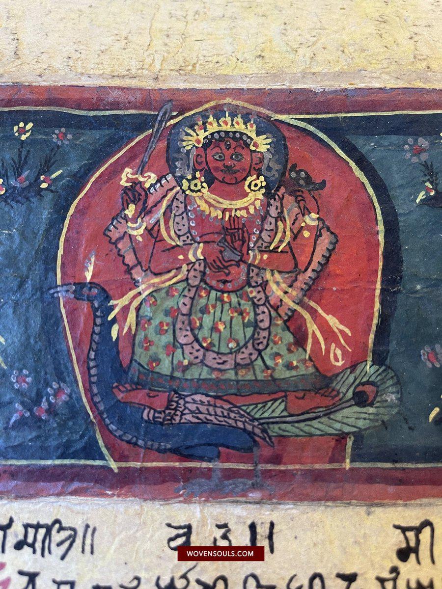 1499 An Important Ancient Nepal Hindu Manuscript Scroll with Paintings devoted to Devi Puja-WOVENSOULS-Antique-Vintage-Textiles-Art-Decor