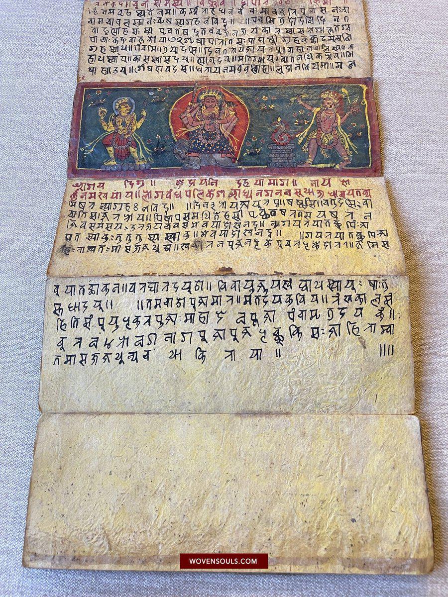 1499 An Important Ancient Nepal Hindu Manuscript Scroll with Paintings devoted to Devi Puja-WOVENSOULS-Antique-Vintage-Textiles-Art-Decor