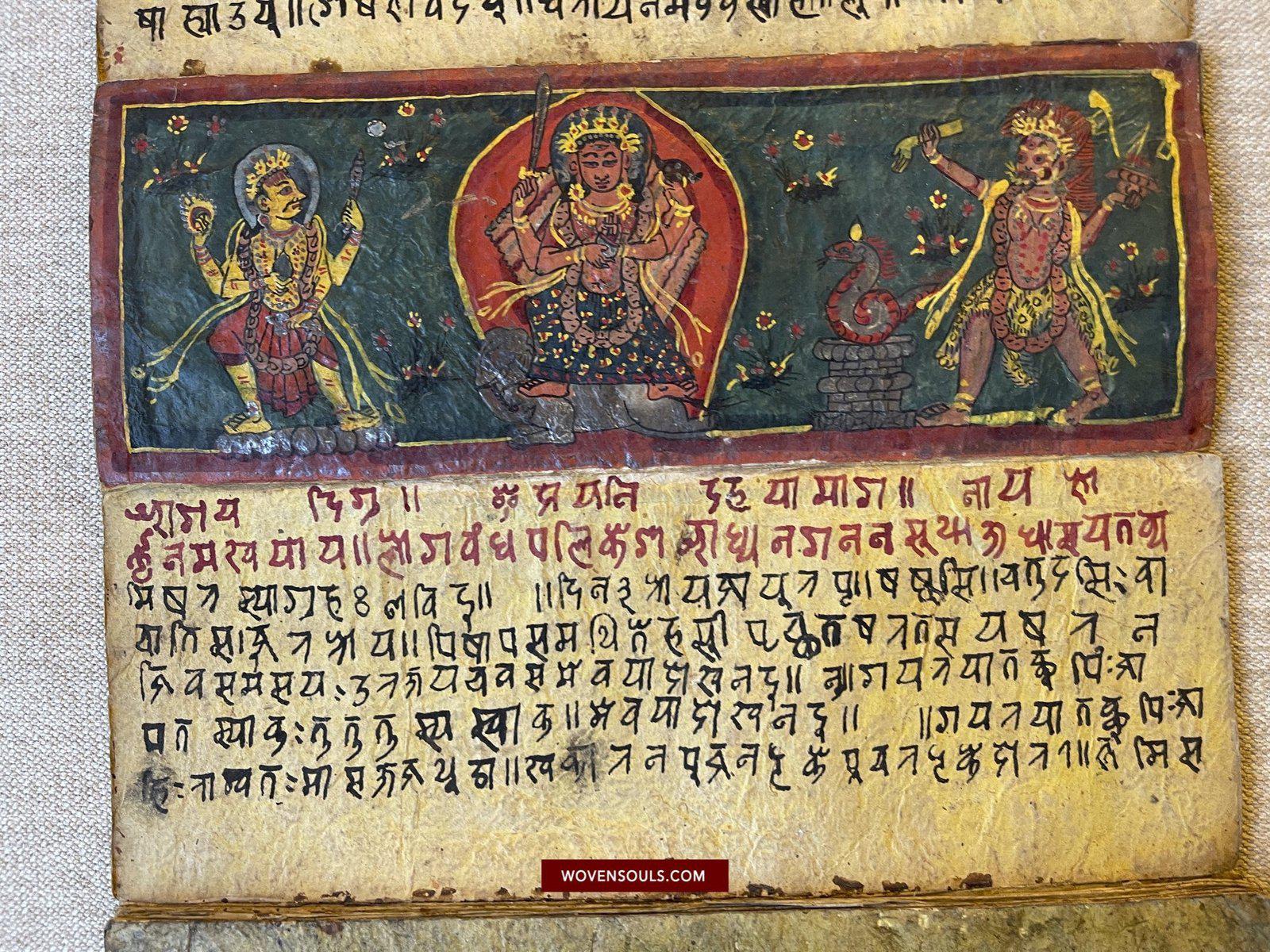 1499 An Important Ancient Nepal Hindu Manuscript Scroll with Paintings devoted to Devi Puja-WOVENSOULS-Antique-Vintage-Textiles-Art-Decor