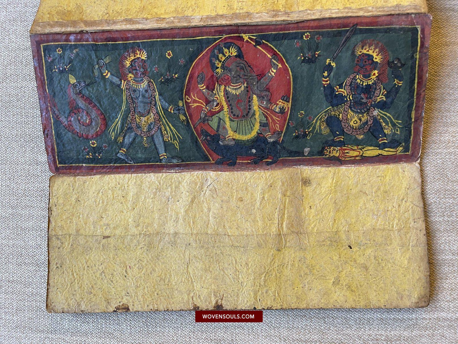 1499 An Important Ancient Nepal Hindu Manuscript Scroll with Paintings devoted to Devi Puja-WOVENSOULS-Antique-Vintage-Textiles-Art-Decor