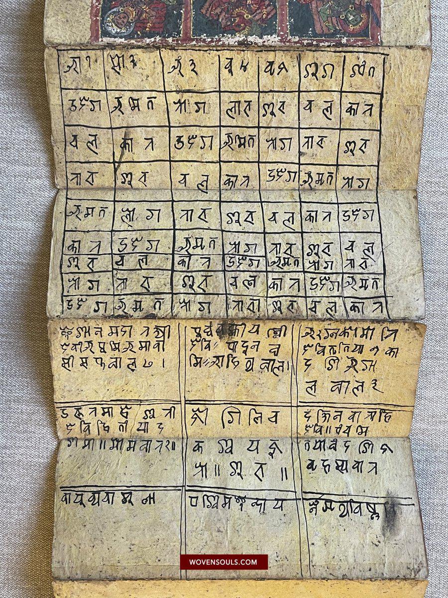 1499 An Important Ancient Nepal Hindu Manuscript Scroll with Paintings devoted to Devi Puja-WOVENSOULS-Antique-Vintage-Textiles-Art-Decor