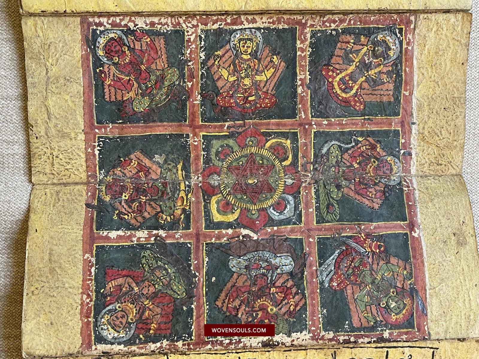 1499 An Important Ancient Nepal Hindu Manuscript Scroll with Paintings devoted to Devi Puja-WOVENSOULS-Antique-Vintage-Textiles-Art-Decor