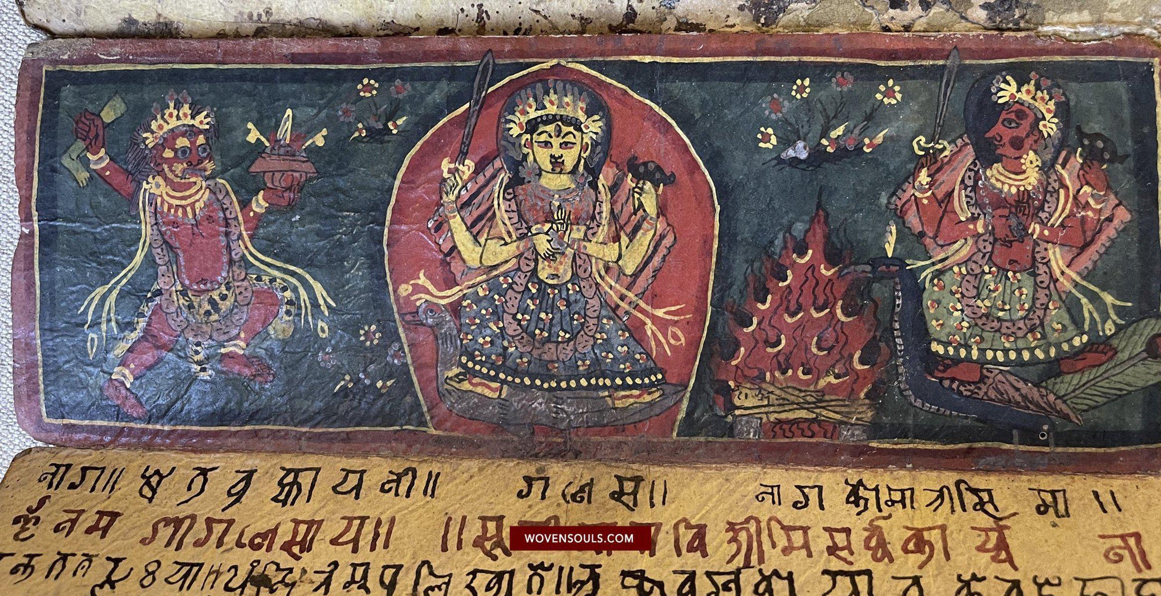 1499 An Important Ancient Nepal Hindu Manuscript Scroll with Paintings devoted to Devi Puja-WOVENSOULS-Antique-Vintage-Textiles-Art-Decor