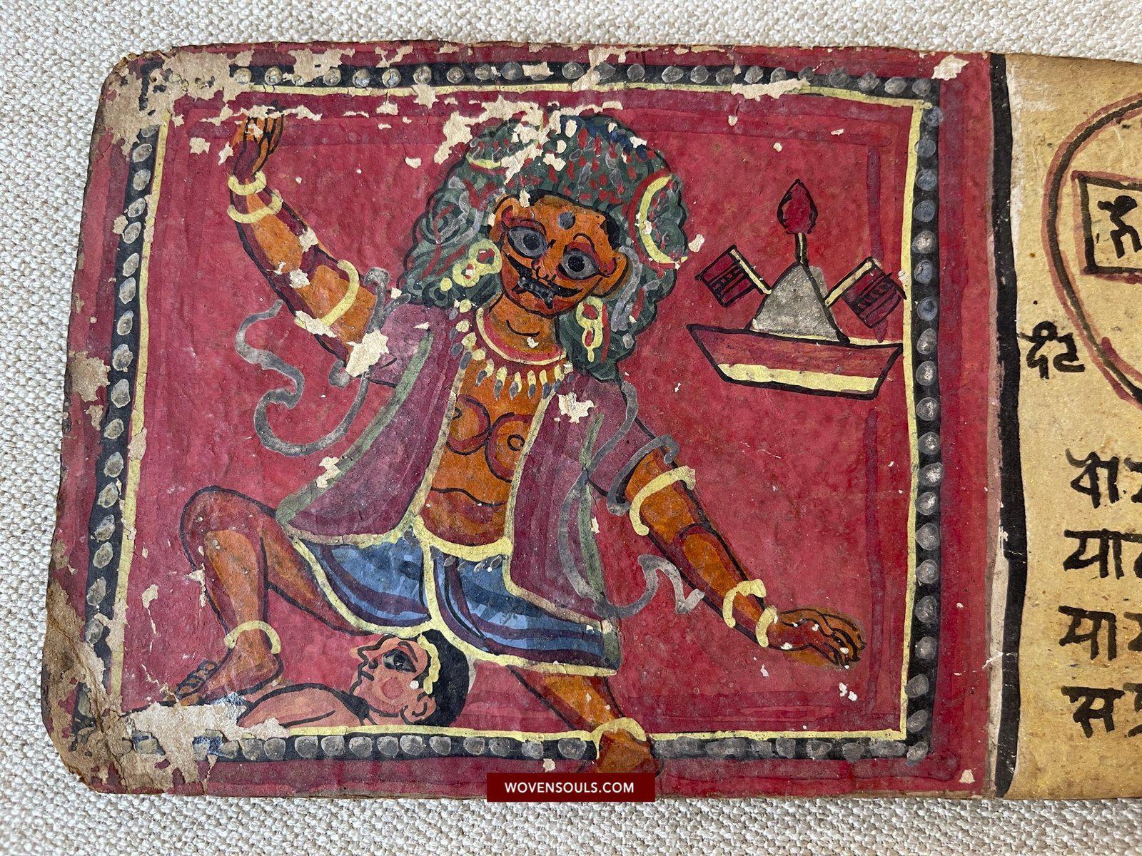 1500 Ancient Nepal Manuscript Scroll with Paintings - Protective Mantras fro Children-WOVENSOULS-Antique-Vintage-Textiles-Art-Decor