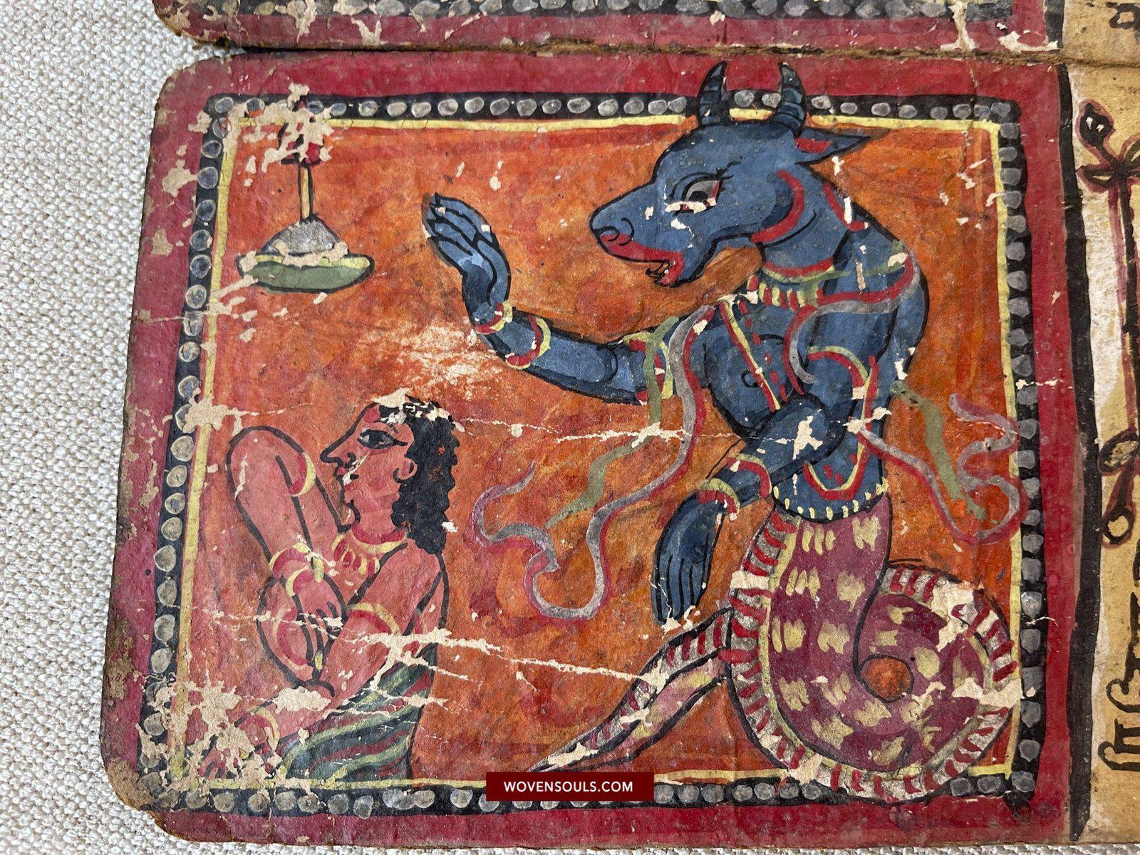 1500 Ancient Nepal Manuscript Scroll with Paintings - Protective Mantras fro Children-WOVENSOULS-Antique-Vintage-Textiles-Art-Decor