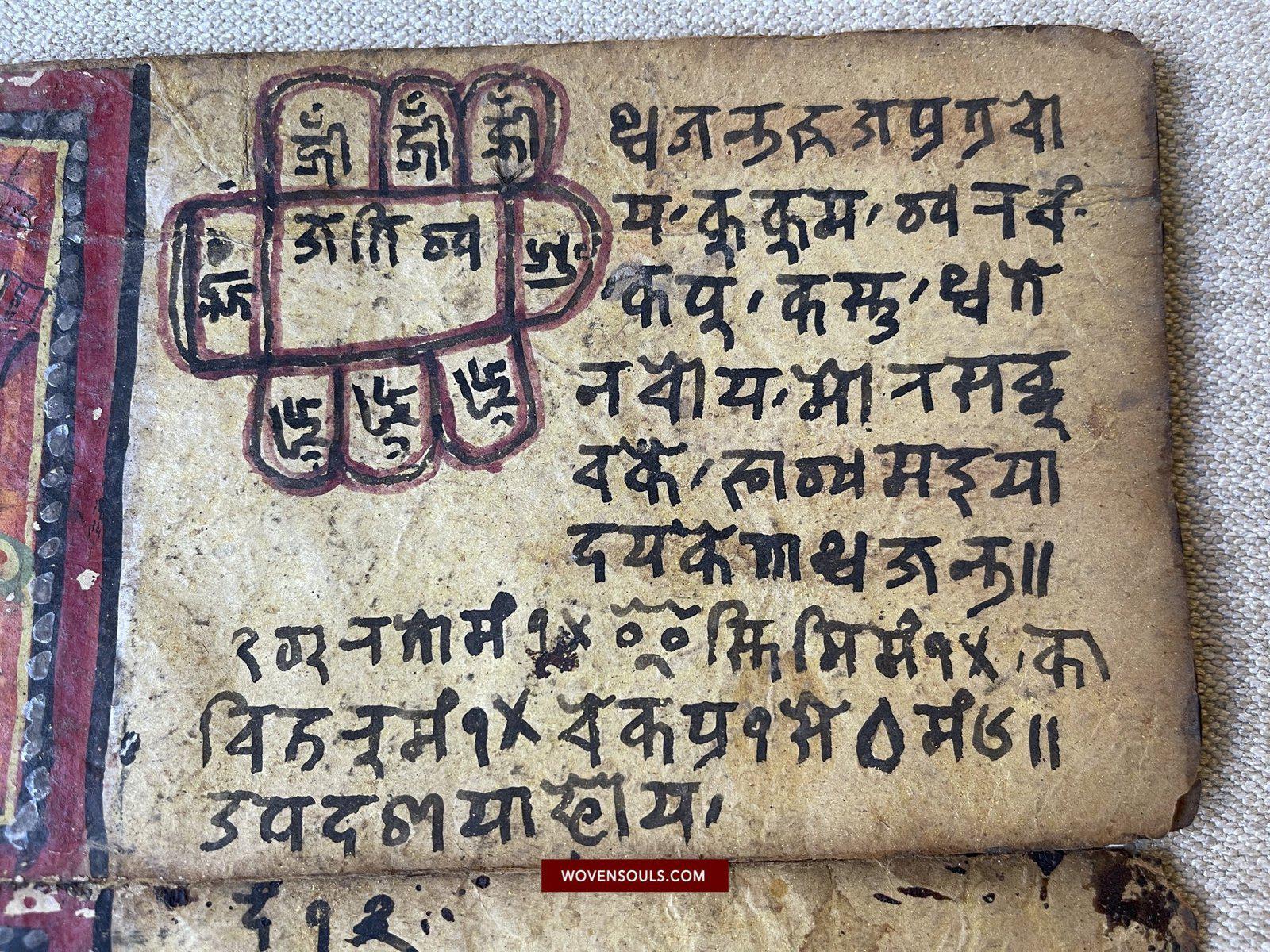 1500 Ancient Nepal Manuscript Scroll with Paintings - Protective Mantras fro Children-WOVENSOULS-Antique-Vintage-Textiles-Art-Decor