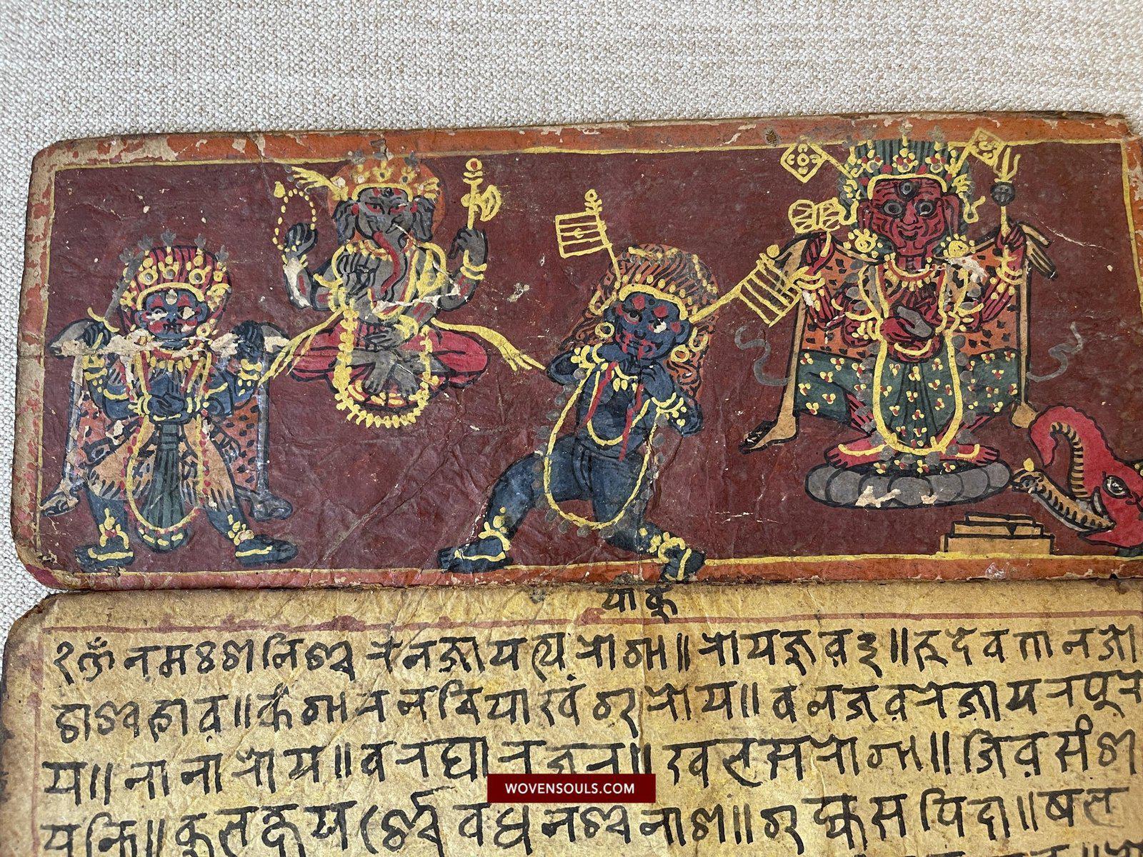 1500 Ancient Nepal Manuscript Scroll with Paintings - Protective Mantras fro Children-WOVENSOULS-Antique-Vintage-Textiles-Art-Decor