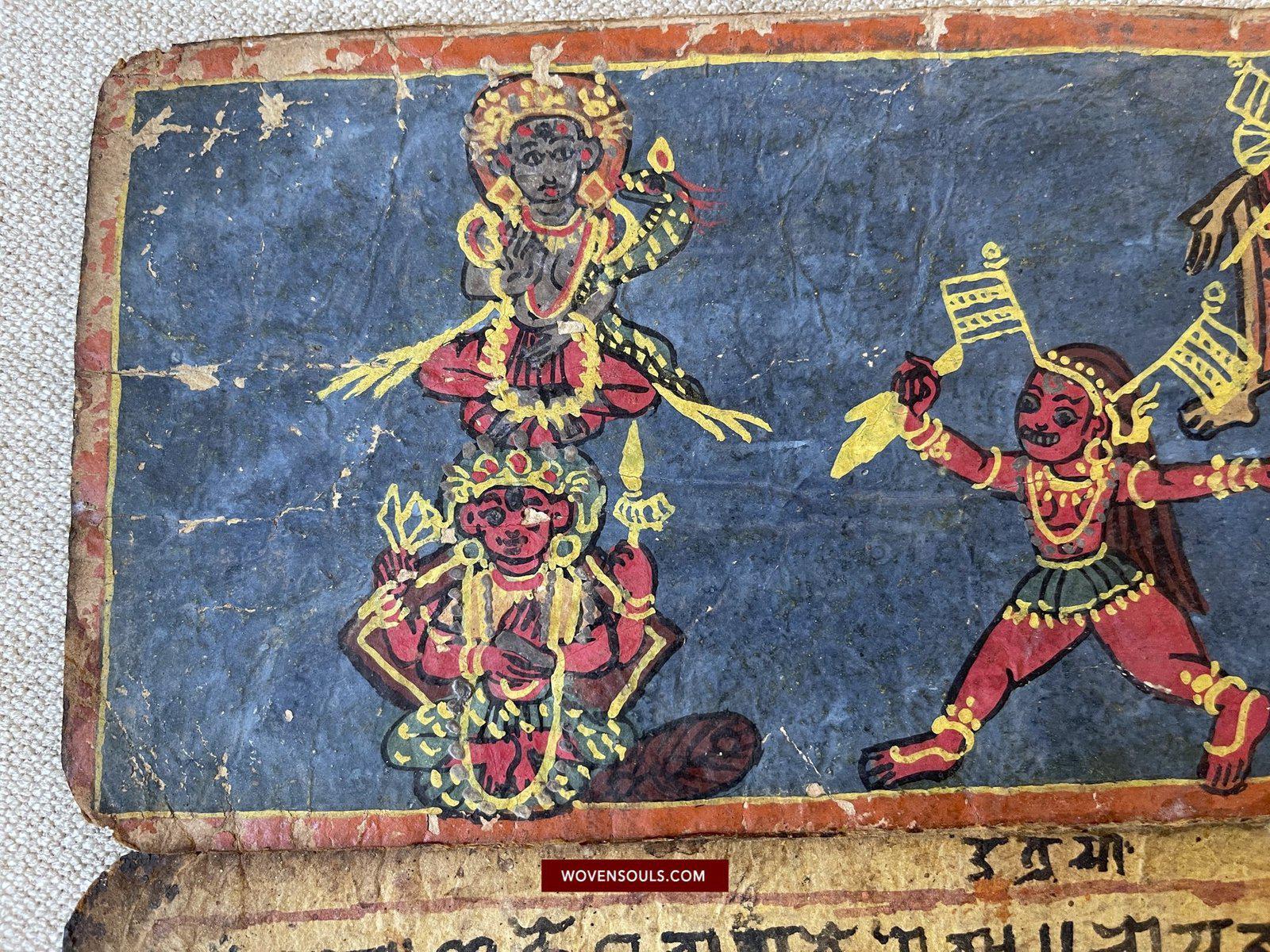 1500 Ancient Nepal Manuscript Scroll with Paintings - Protective Mantras fro Children-WOVENSOULS-Antique-Vintage-Textiles-Art-Decor