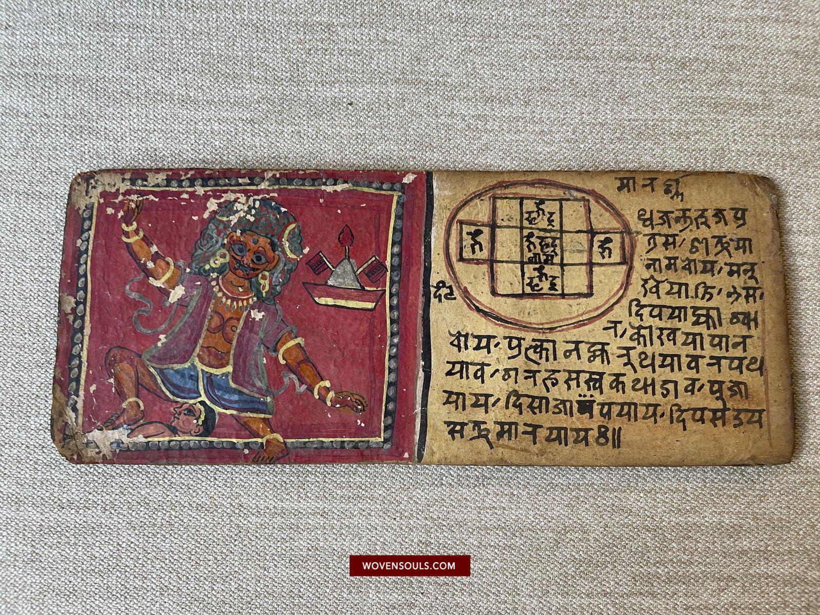 1500 Ancient Nepal Manuscript Scroll with Paintings - Protective Mantras fro Children-WOVENSOULS-Antique-Vintage-Textiles-Art-Decor