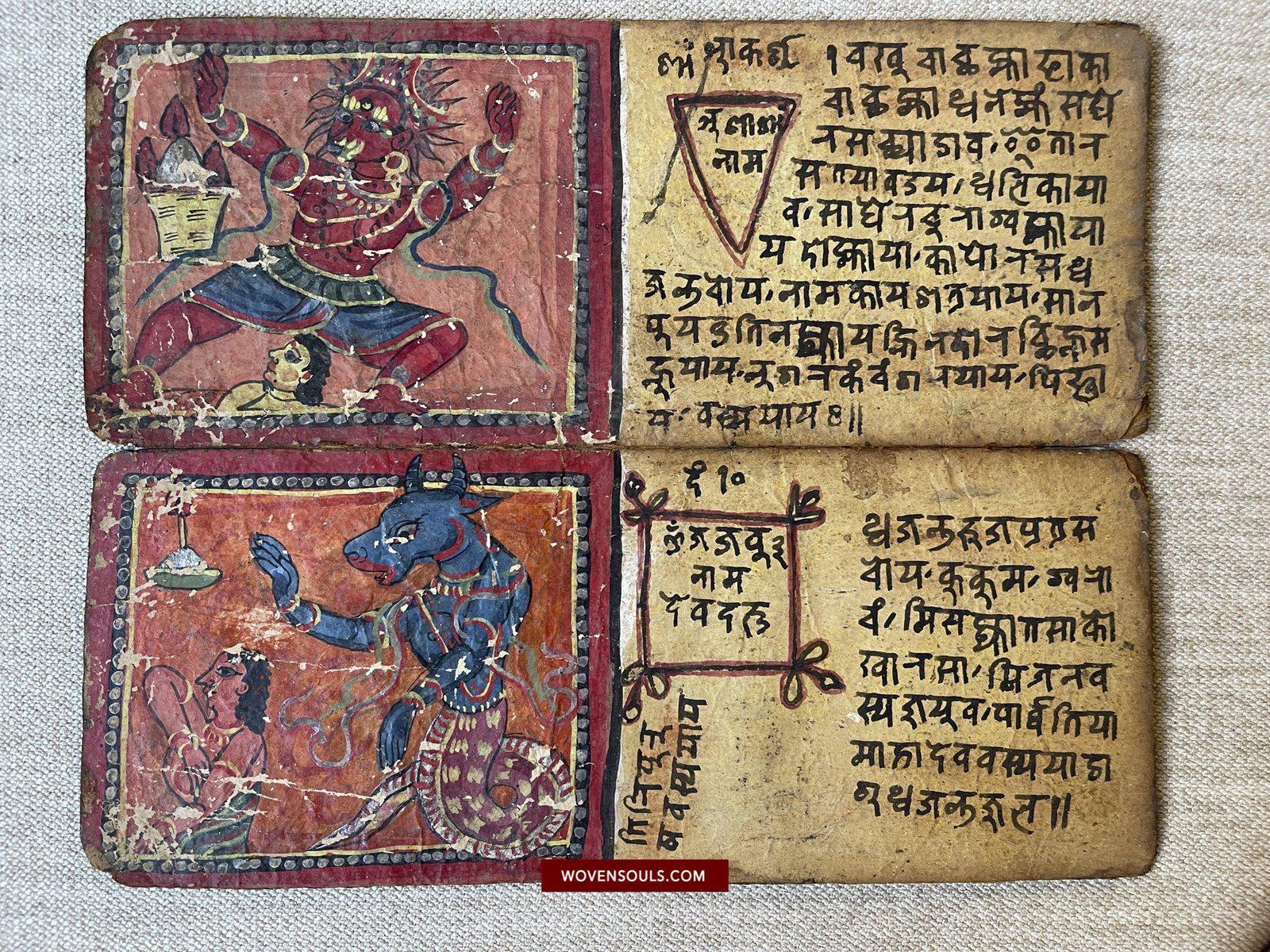 1500 Ancient Nepal Manuscript Scroll with Paintings - Protective Mantras fro Children-WOVENSOULS-Antique-Vintage-Textiles-Art-Decor