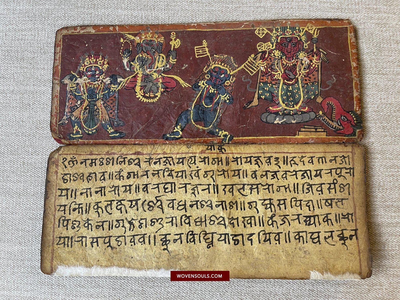 1500 Ancient Nepal Manuscript Scroll with Paintings - Protective Mantras fro Children-WOVENSOULS-Antique-Vintage-Textiles-Art-Decor