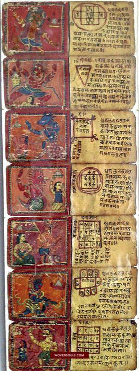 1500 Ancient Nepal Manuscript Scroll with Paintings - Protective Mantras fro Children-WOVENSOULS-Antique-Vintage-Textiles-Art-Decor