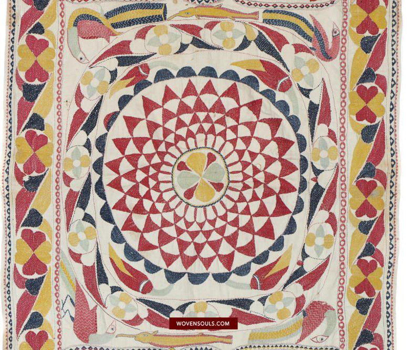 1502 Old Figurative Nakshi Kantha Embroidery-WOVENSOULS-Antique-Vintage-Textiles-Art-Decor