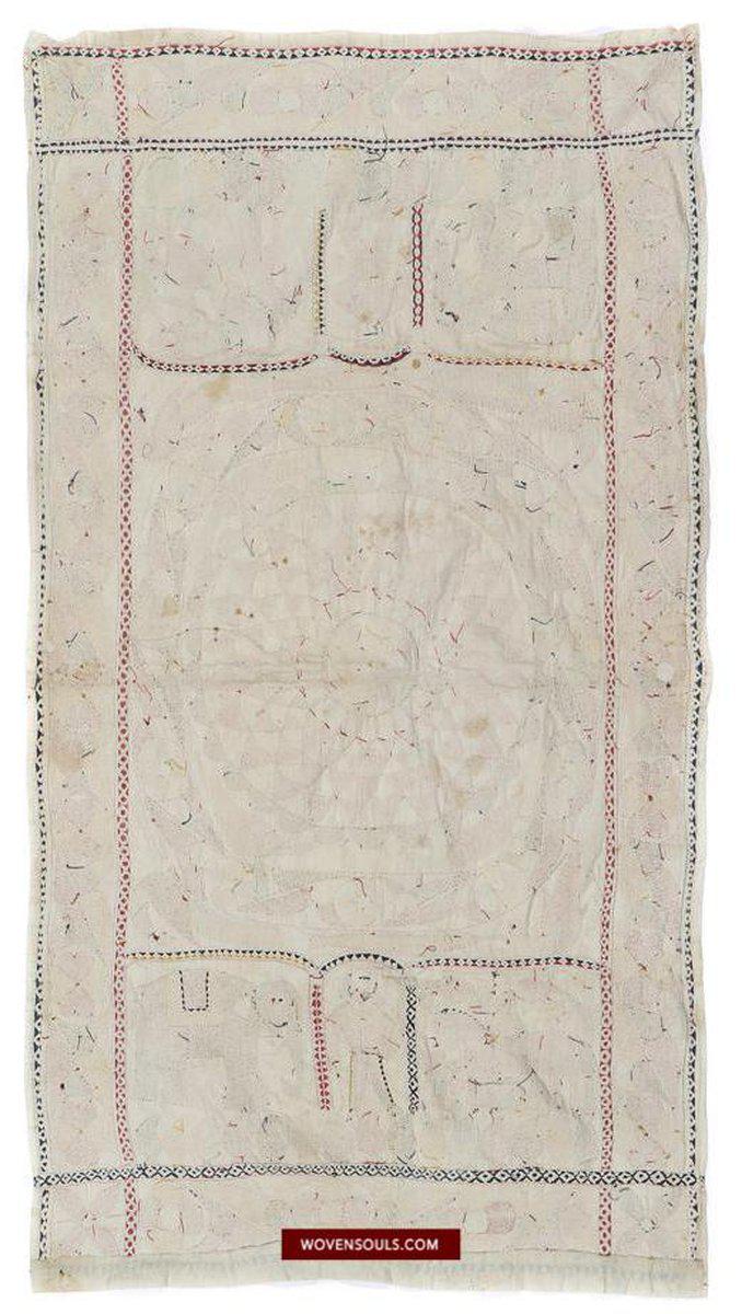 1502 Old Figurative Nakshi Kantha Embroidery-WOVENSOULS-Antique-Vintage-Textiles-Art-Decor