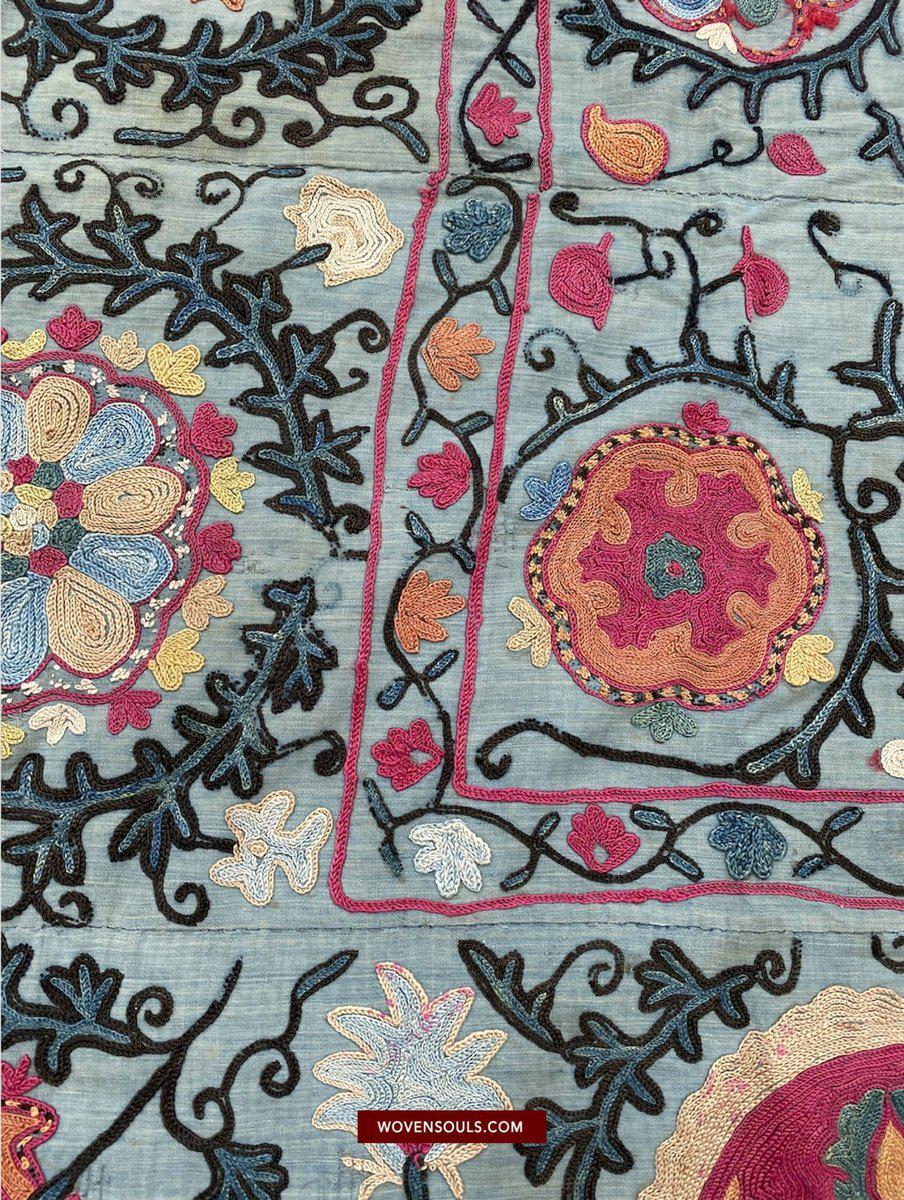 1504 Antique Blue Bukhara Suzani-WOVENSOULS-Antique-Vintage-Textiles-Art-Decor