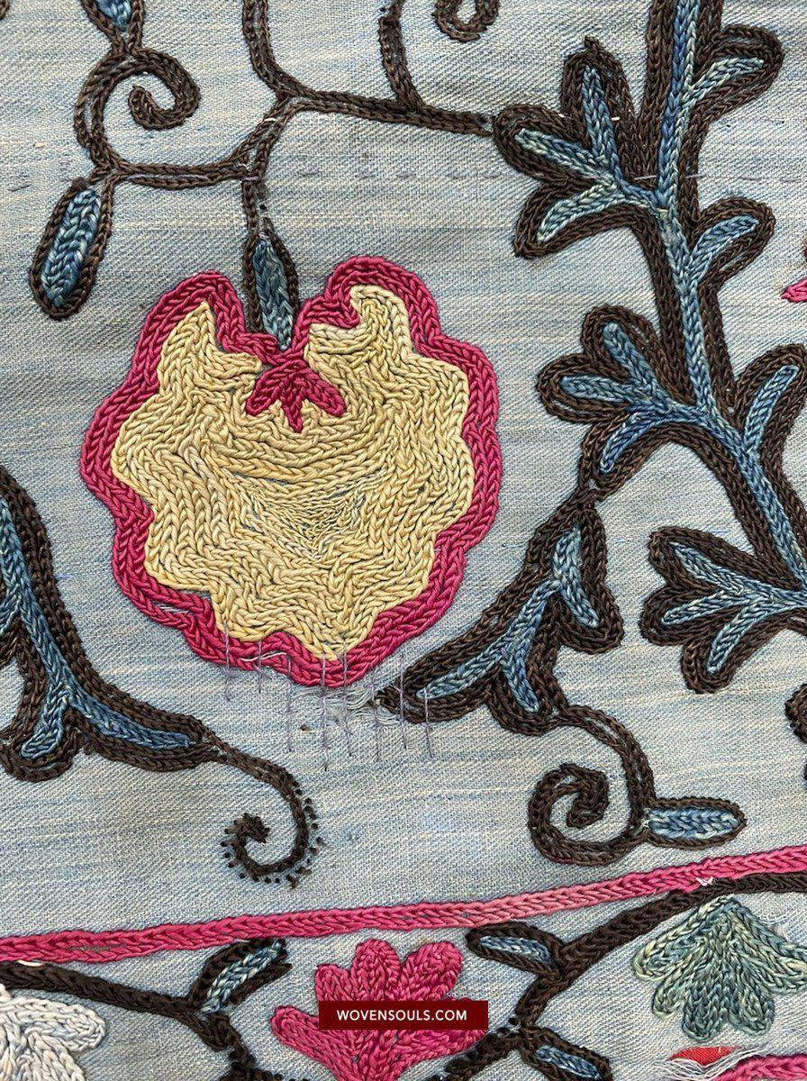 1504 Antique Blue Bukhara Suzani-WOVENSOULS-Antique-Vintage-Textiles-Art-Decor