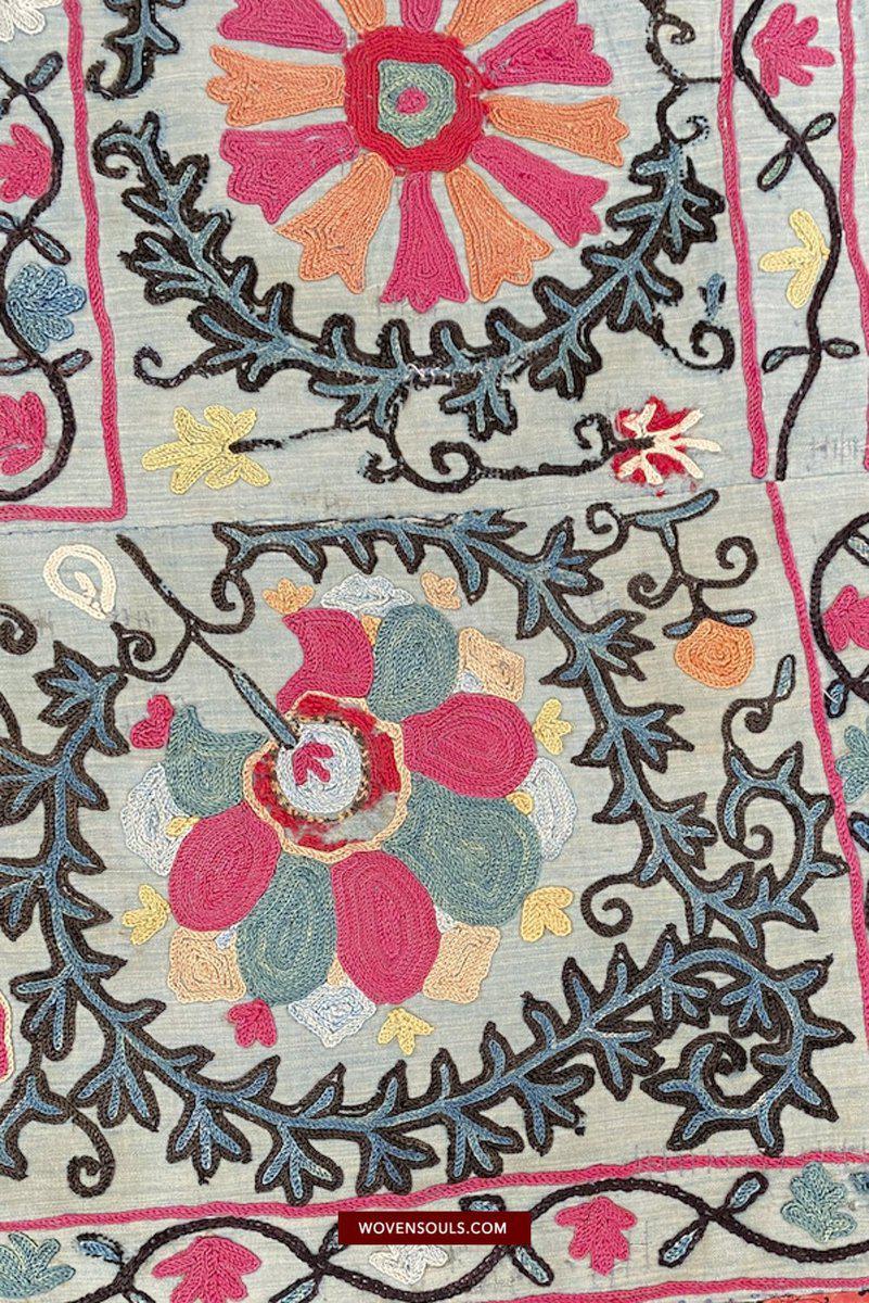 1504 Antique Blue Bukhara Suzani-WOVENSOULS-Antique-Vintage-Textiles-Art-Decor