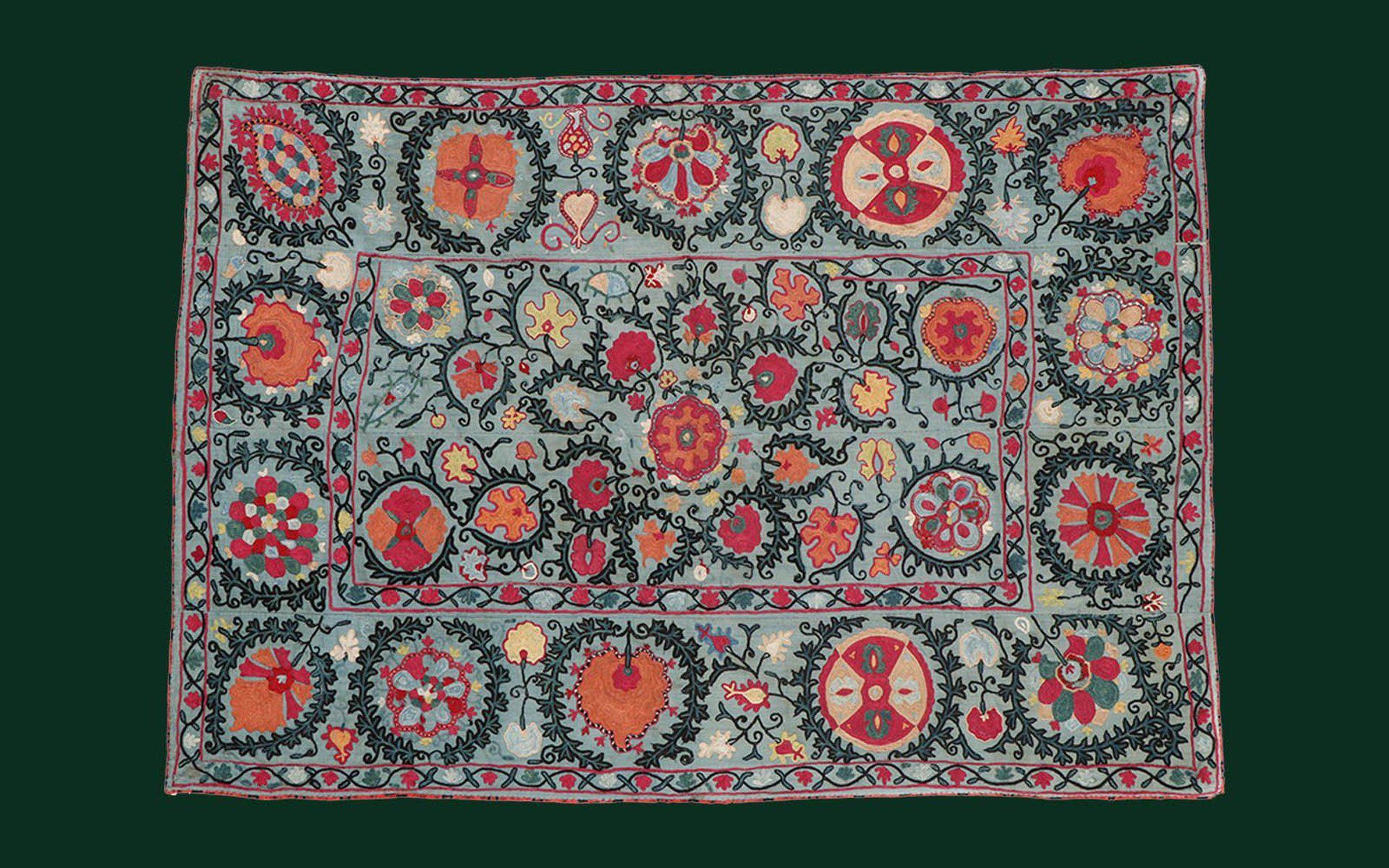 1504 Antique Blue Bukhara Suzani-WOVENSOULS-Antique-Vintage-Textiles-Art-Decor