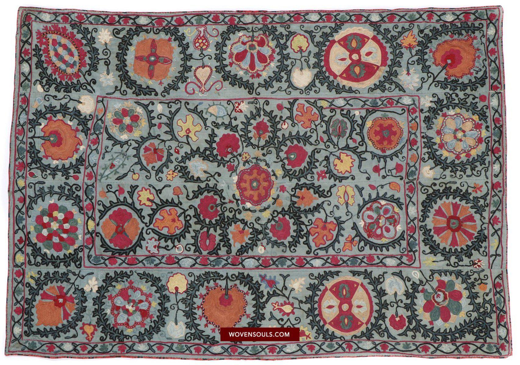 1504 Antique Blue Bukhara Suzani-WOVENSOULS-Antique-Vintage-Textiles-Art-Decor