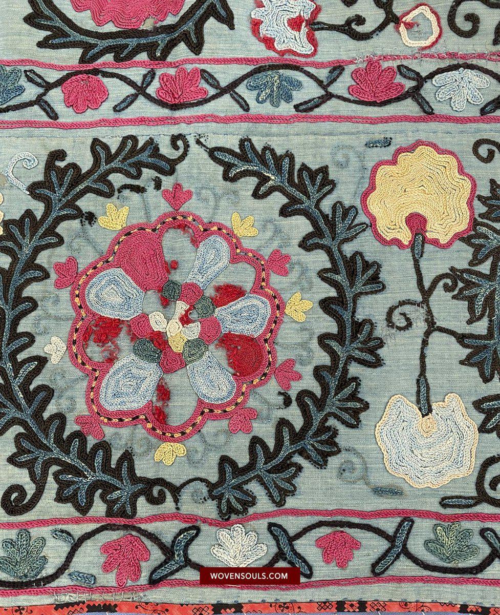 1504 Antique Blue Bukhara Suzani-WOVENSOULS-Antique-Vintage-Textiles-Art-Decor