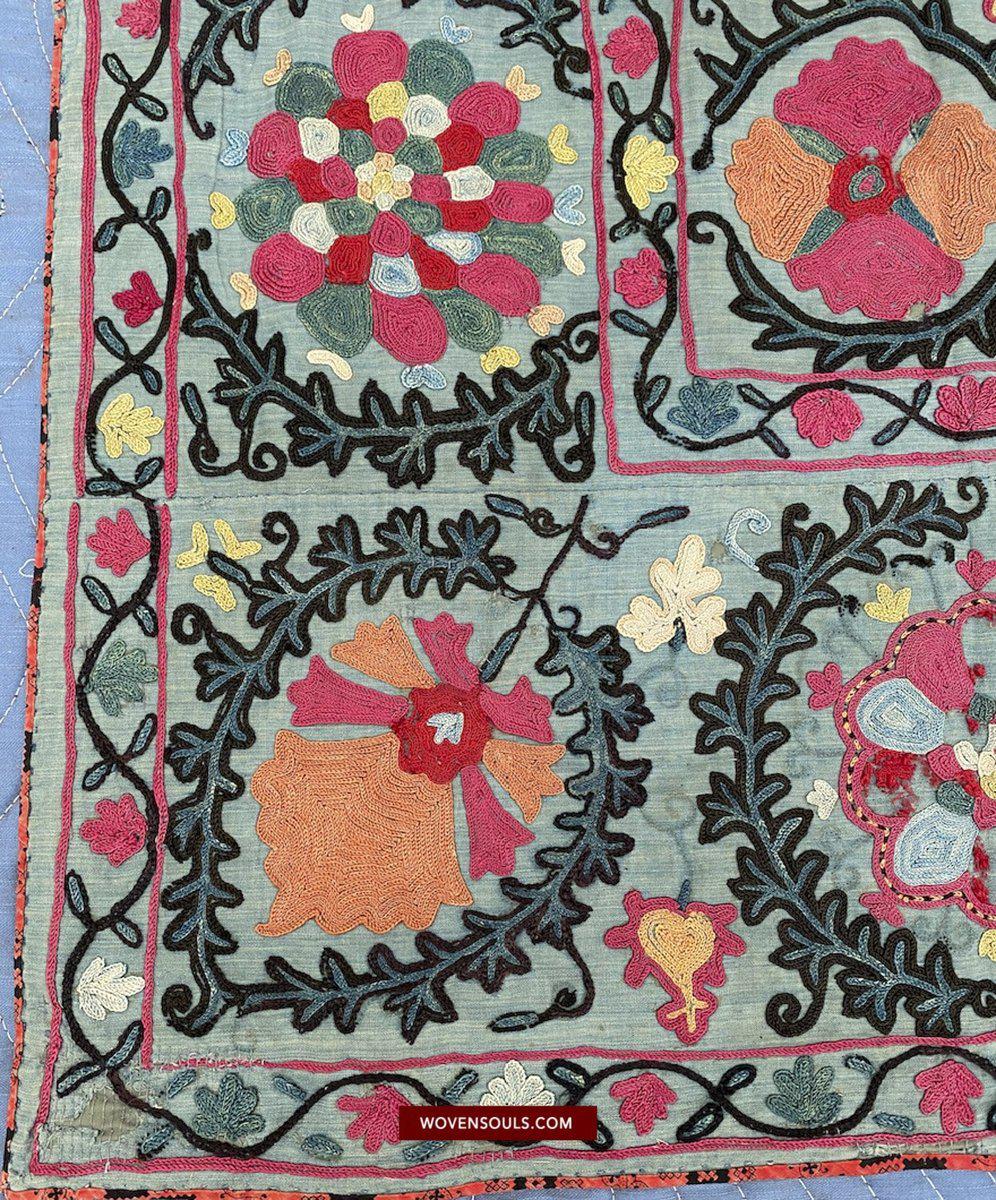 1504 Antique Blue Bukhara Suzani-WOVENSOULS-Antique-Vintage-Textiles-Art-Decor