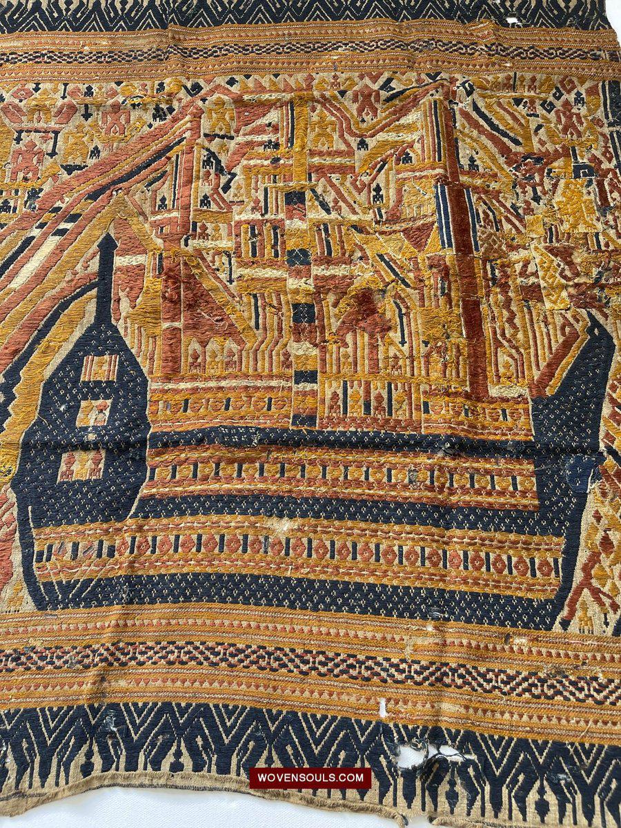 1508 Antique Tampan Ship Cloth with Gorgeous Colors and superb Story-WOVENSOULS-Antique-Vintage-Textiles-Art-Decor