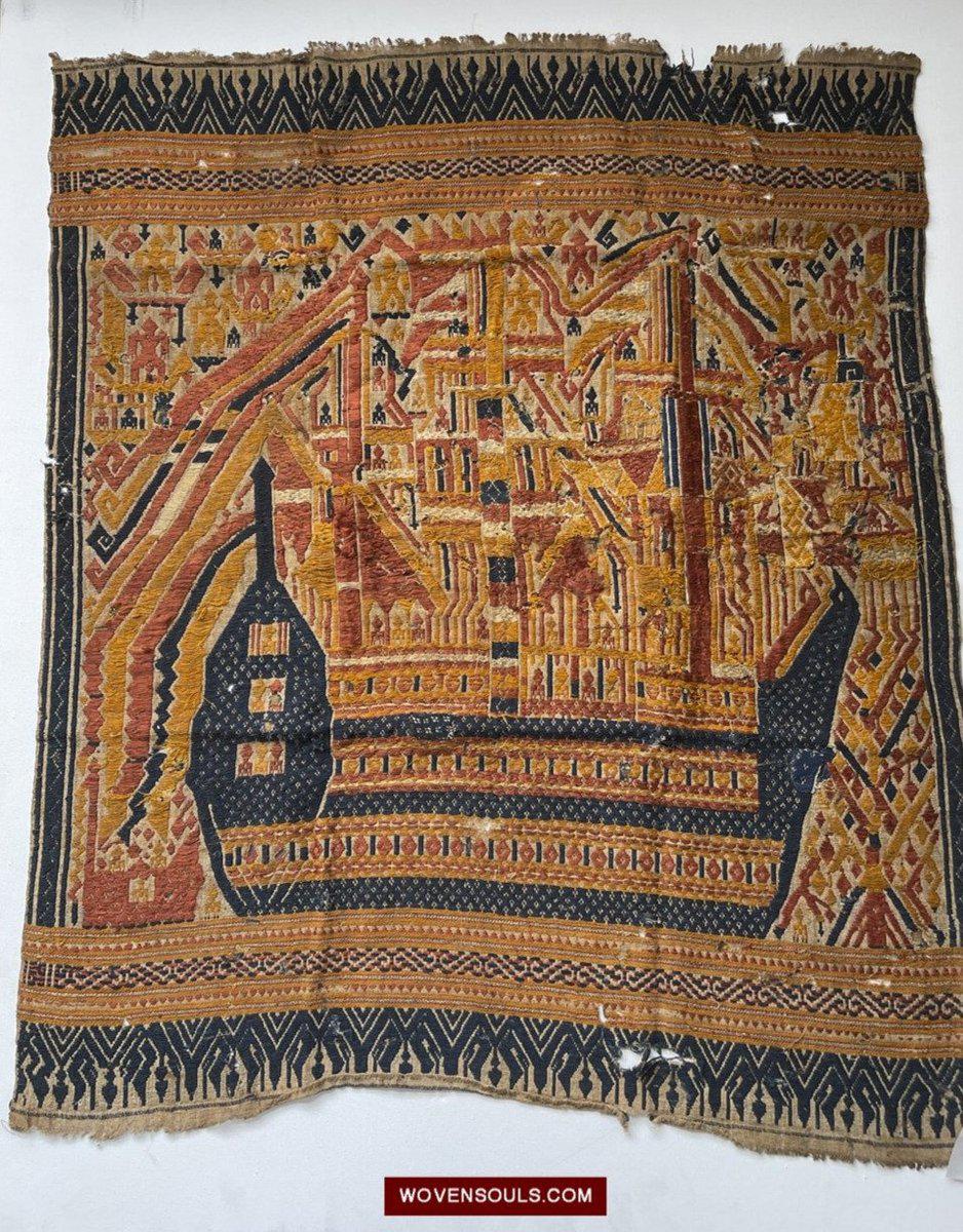 1508 Antique Tampan Ship Cloth with Gorgeous Colors and superb Story-WOVENSOULS-Antique-Vintage-Textiles-Art-Decor