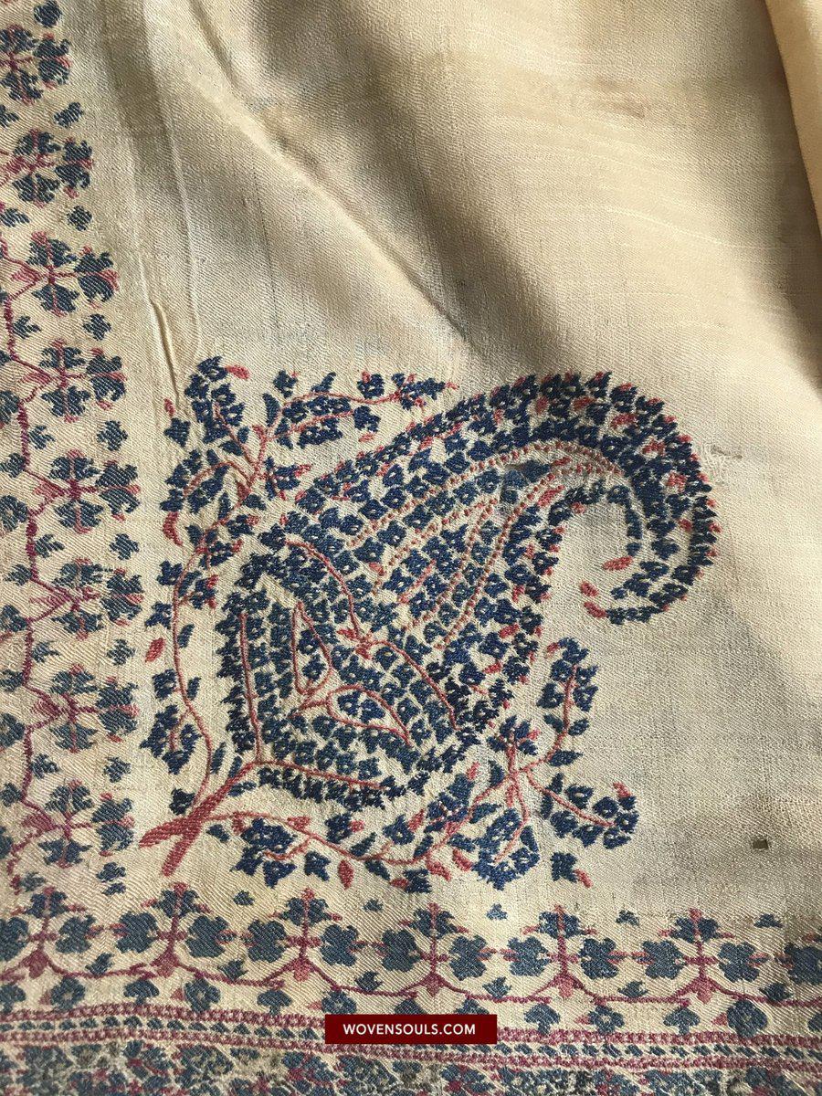 1510 Superfine Antique Kashmir Dochalla Long Shawl-WOVENSOULS-Antique-Vintage-Textiles-Art-Decor