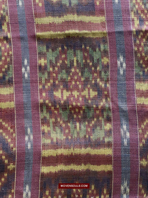1511 Antique Cambodian Khmer Ikat Silk Sampot w Eight Motifs!-WOVENSOULS-Antique-Vintage-Textiles-Art-Decor