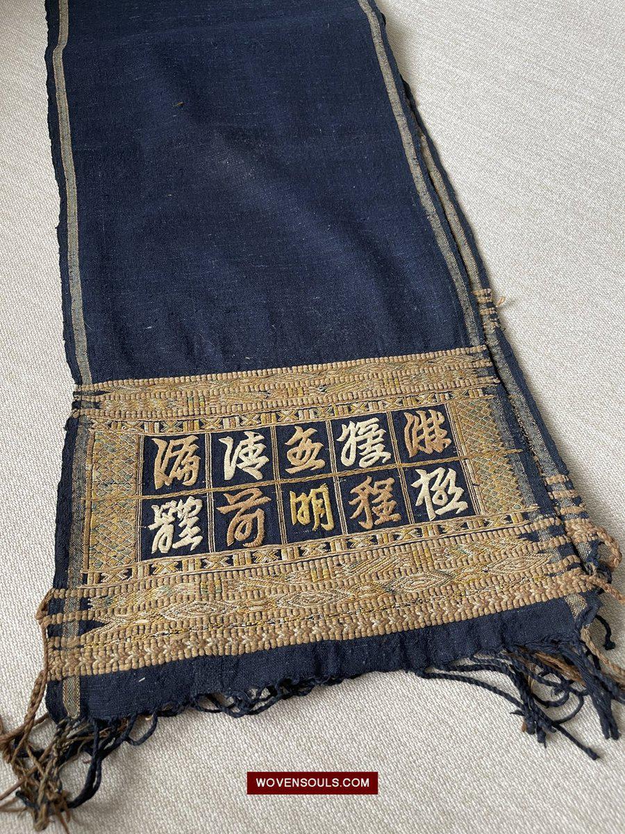 1512 Old Chinese Hainan Meifu Li Ethnic Minority Head wrap turban w Inscription-WOVENSOULS-Antique-Vintage-Textiles-Art-Decor