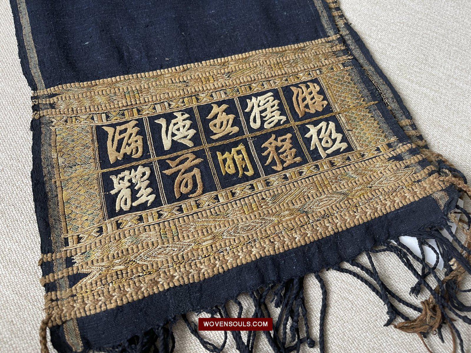 1512 Old Chinese Hainan Meifu Li Ethnic Minority Head wrap turban w Inscription-WOVENSOULS-Antique-Vintage-Textiles-Art-Decor