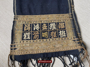 1512 Old Chinese Hainan Meifu Li Ethnic Minority Head wrap turban w Inscription-WOVENSOULS-Antique-Vintage-Textiles-Art-Decor
