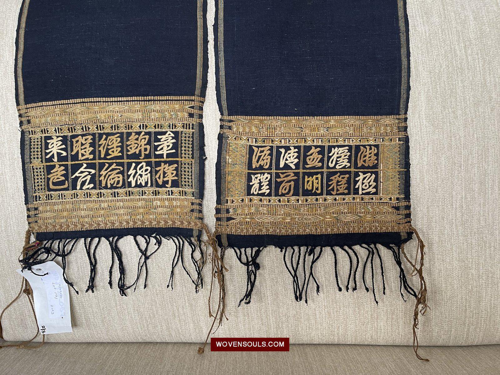 1512 Old Chinese Hainan Meifu Li Ethnic Minority Head wrap turban w Inscription-WOVENSOULS-Antique-Vintage-Textiles-Art-Decor