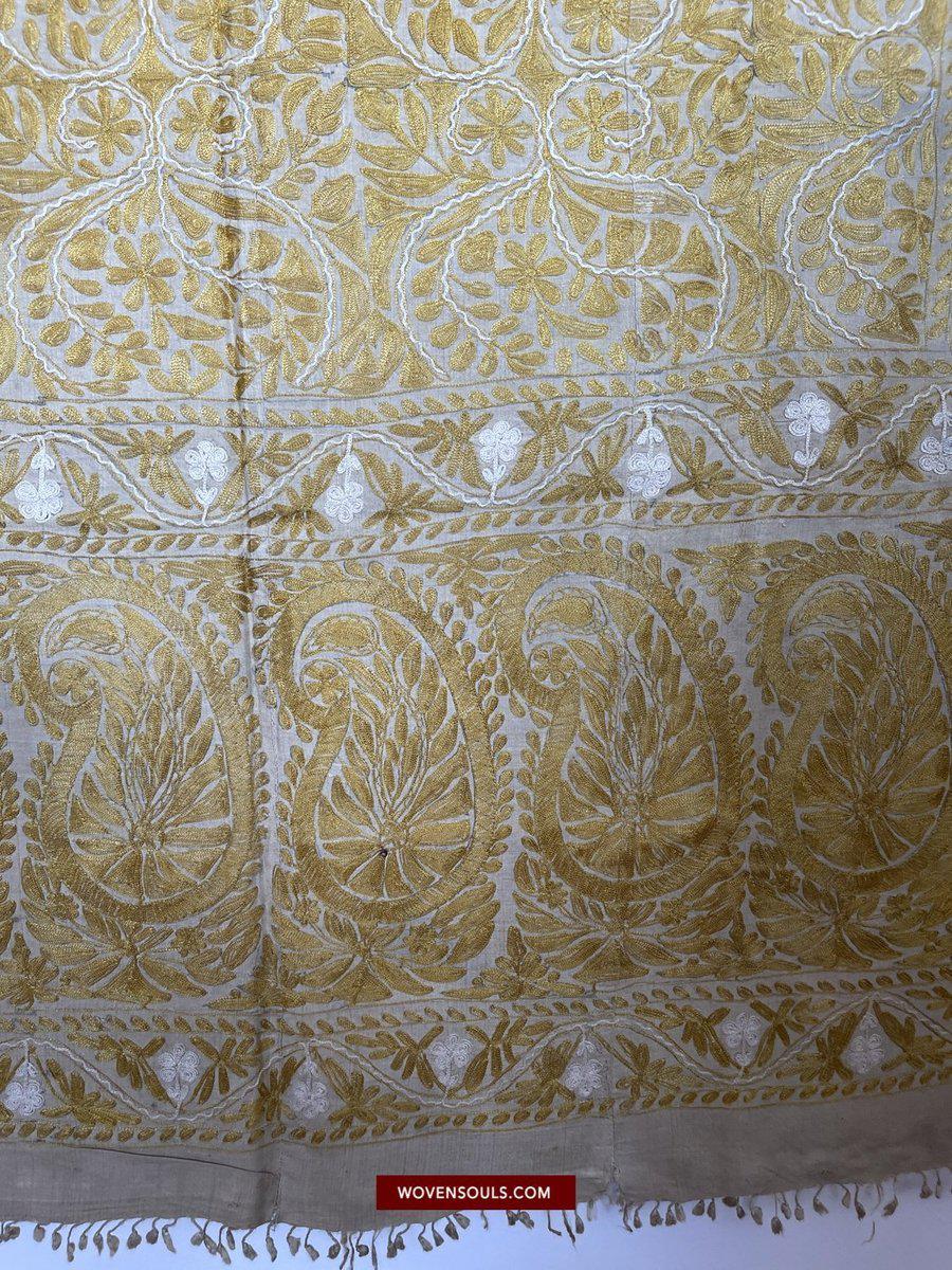 1516-B Rare Antique Dhaka Kashida Silk Embroidery-WOVENSOULS-Antique-Vintage-Textiles-Art-Decor