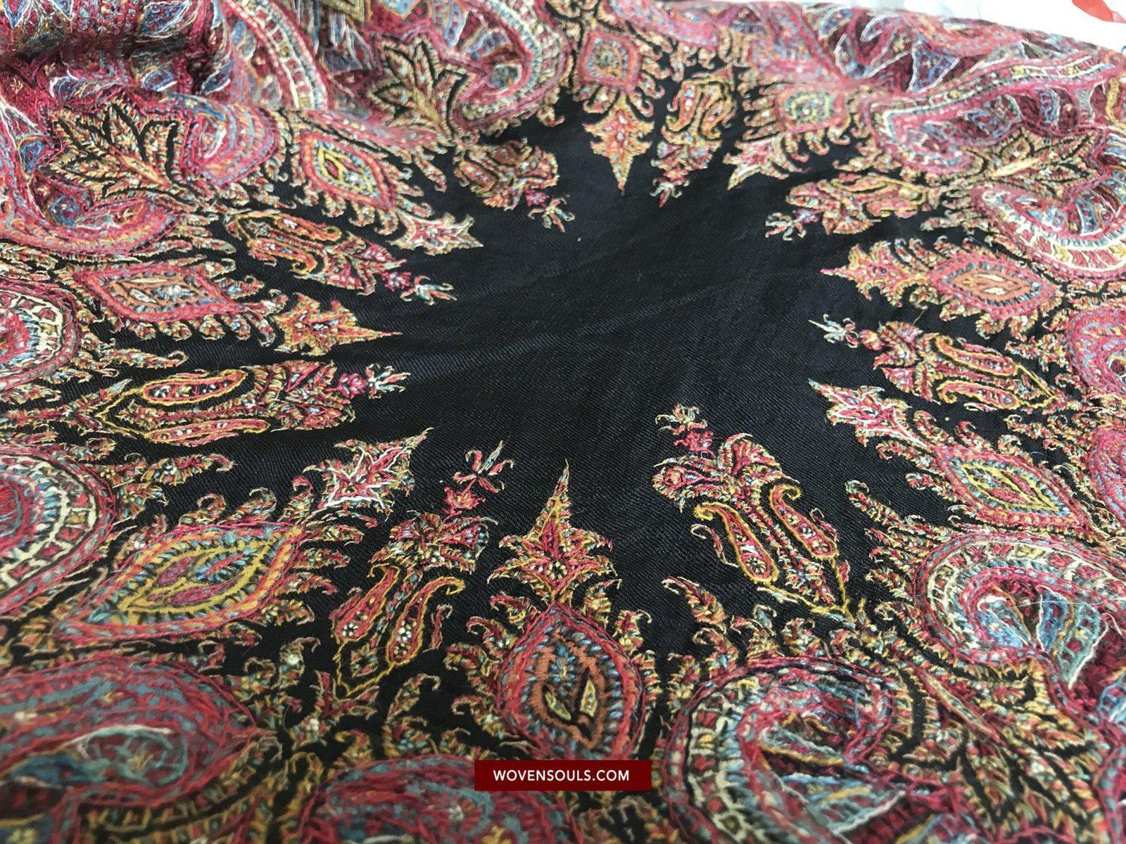 1525 Superb Antique Persian Kerman Embroidered Wool Shawl-WOVENSOULS-Antique-Vintage-Textiles-Art-Decor