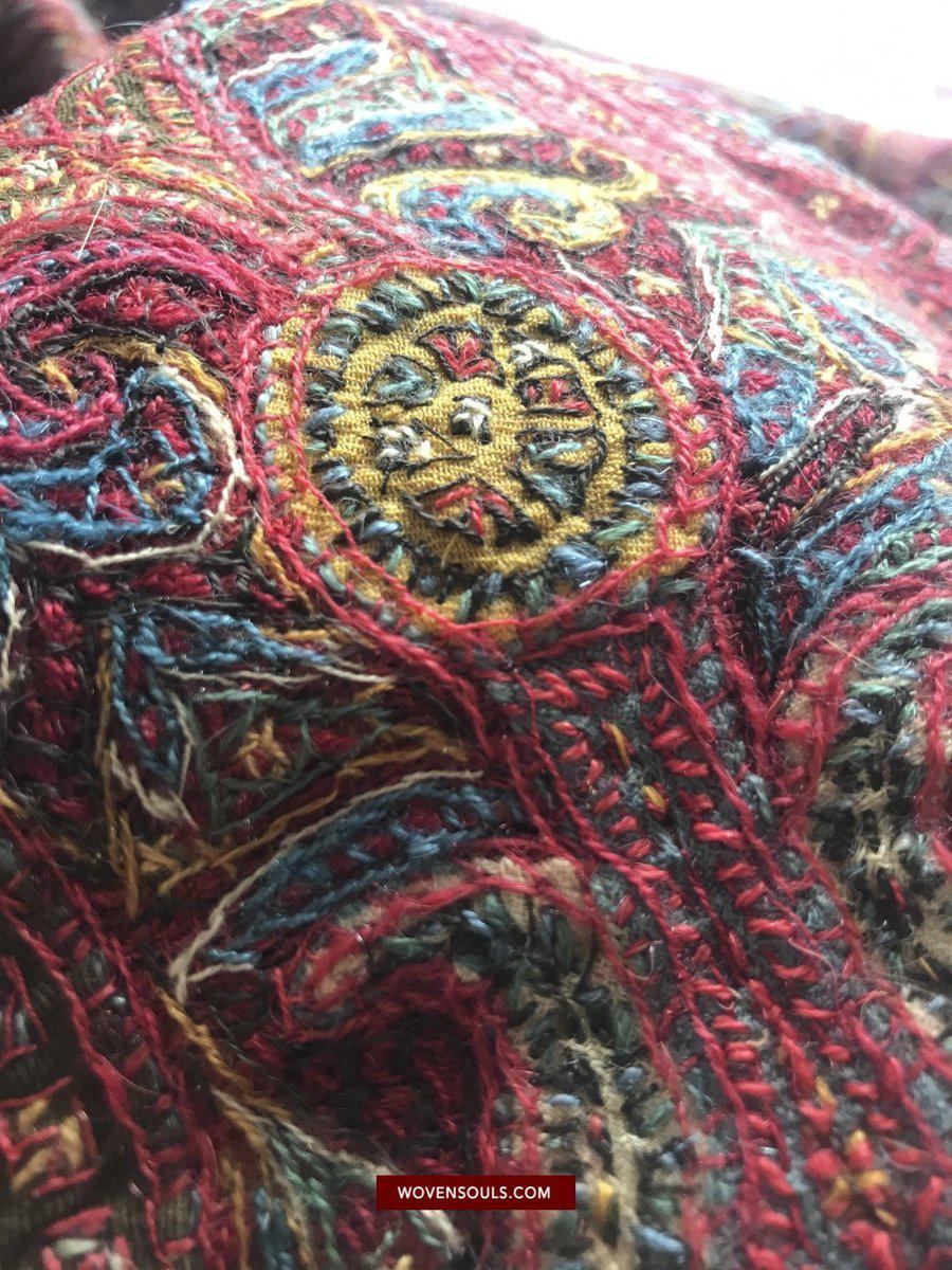 1525 Superb Antique Persian Kerman Embroidered Wool Shawl-WOVENSOULS-Antique-Vintage-Textiles-Art-Decor