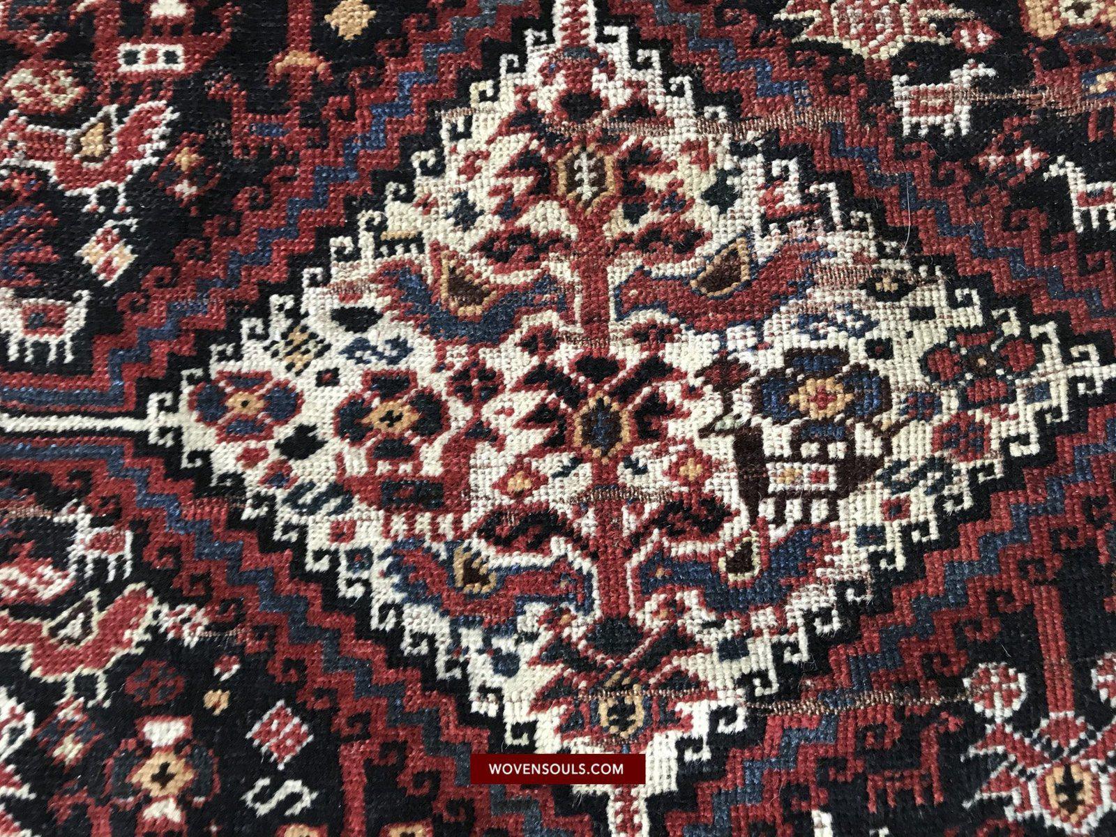 1526 Antique Khamse Bird Rug-WOVENSOULS-Antique-Vintage-Textiles-Art-Decor