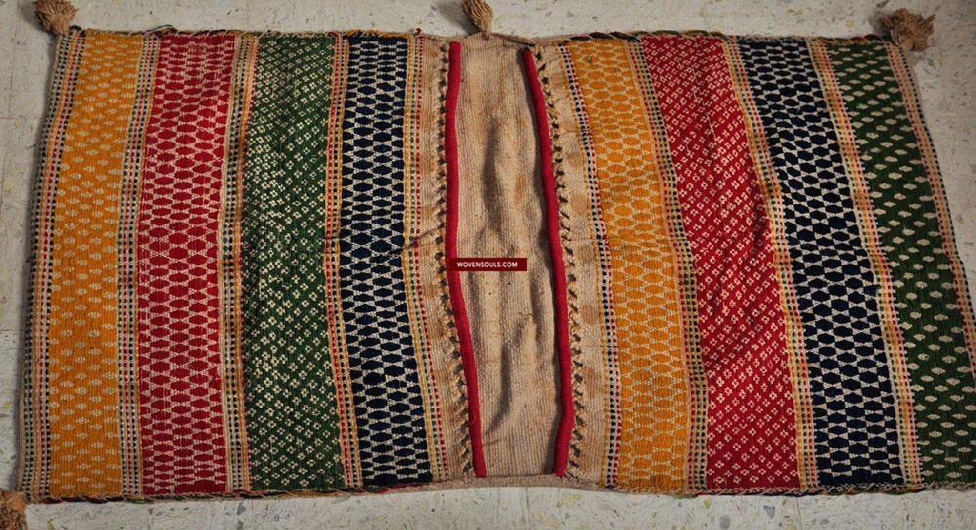 153 SOLD Antique Woven Saddle Bag-WOVENSOULS-Antique-Vintage-Textiles-Art-Decor