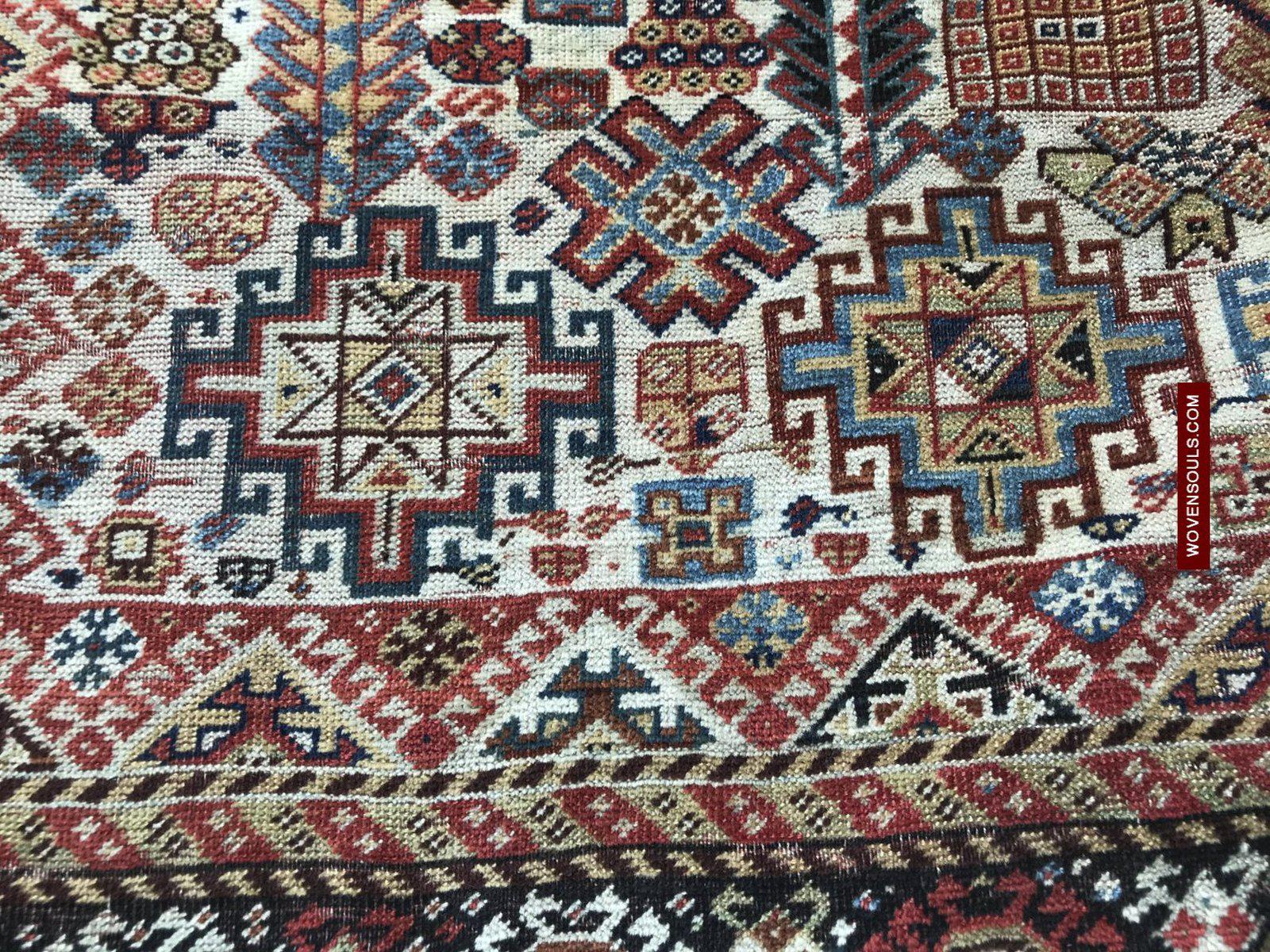 1540 Antique White Field Shekarlou Shekarlu Qashqai Rug with Animals in the Border - NFS-WOVENSOULS-Antique-Vintage-Textiles-Art-Decor