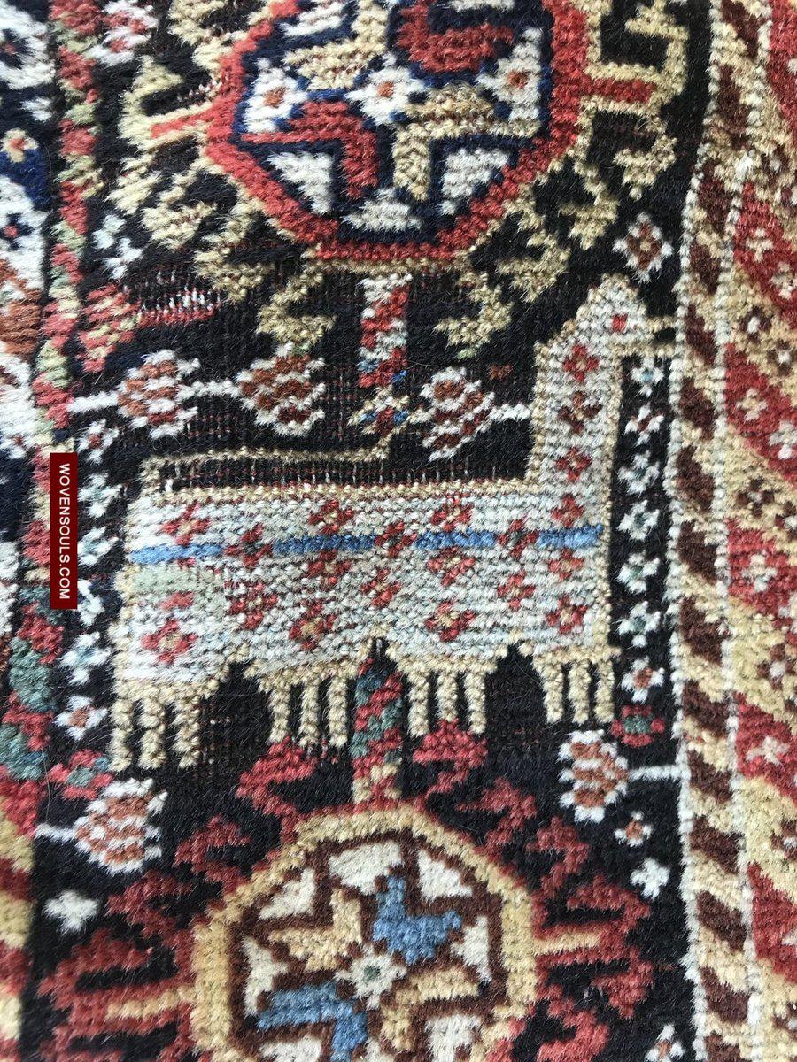 1540 Antique White Field Shekarlou Shekarlu Qashqai Rug with Animals in the Border - NFS-WOVENSOULS-Antique-Vintage-Textiles-Art-Decor