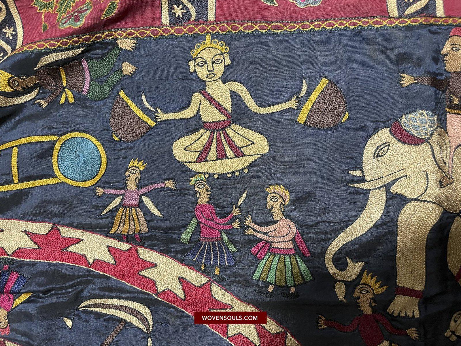 1541 Old Jain Pichvai Silk Mochi Embroidery Art - Lord Mahavir-WOVENSOULS-Antique-Vintage-Textiles-Art-Decor