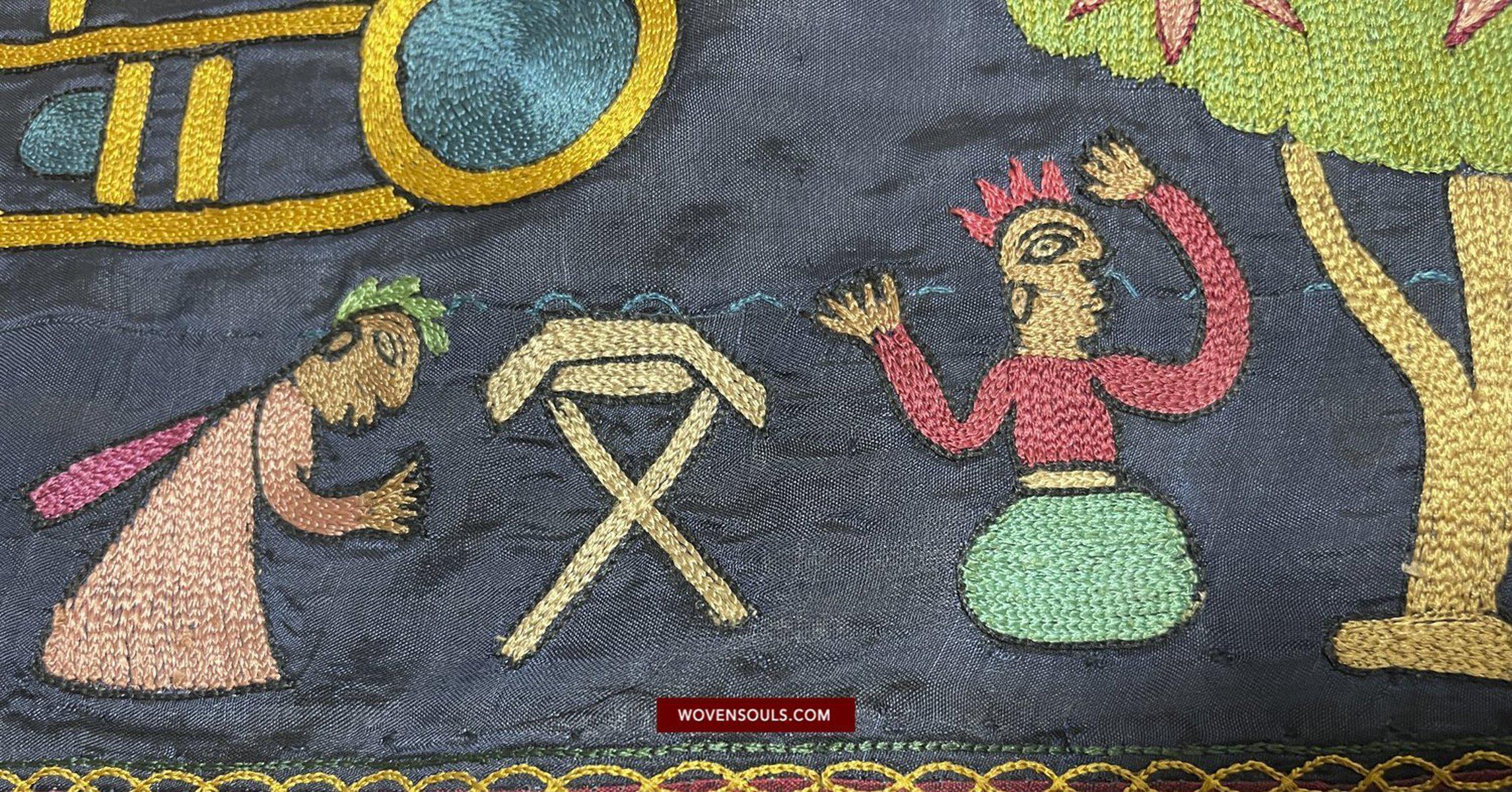 1541 Old Jain Pichvai Silk Mochi Embroidery Art - Lord Mahavir-WOVENSOULS-Antique-Vintage-Textiles-Art-Decor