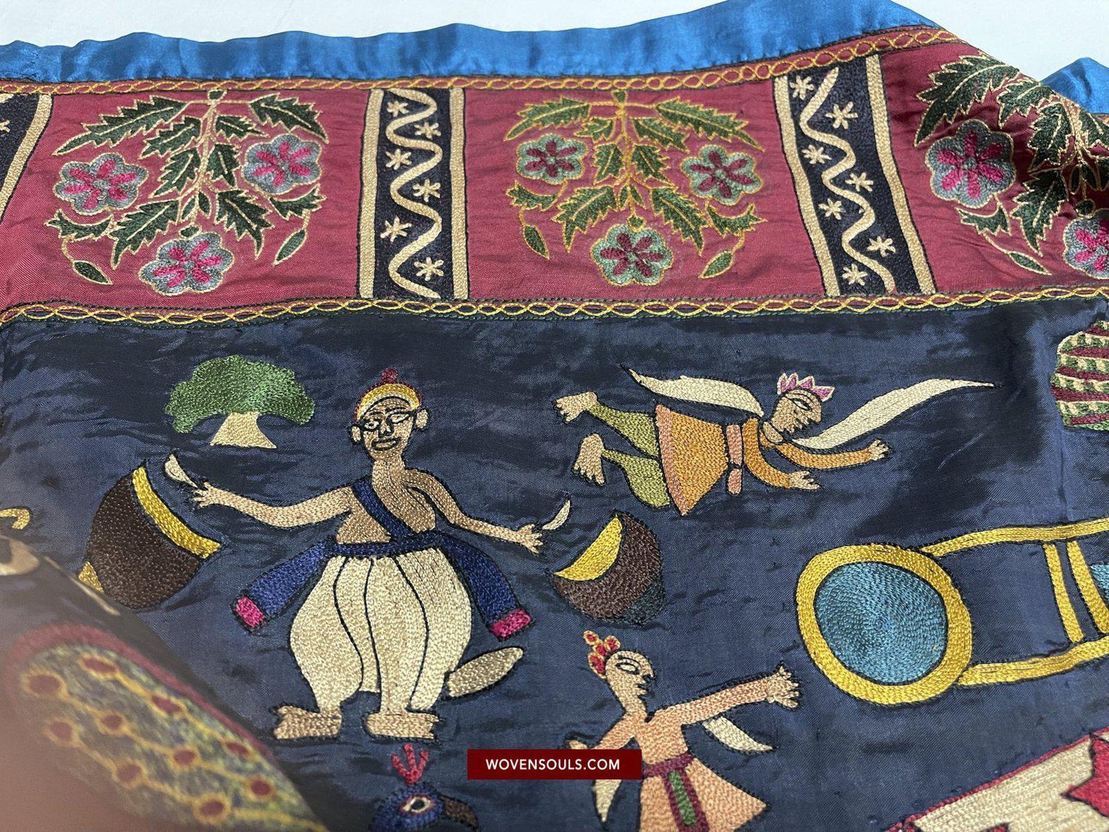 1541 Old Jain Pichvai Silk Mochi Embroidery Art - Lord Mahavir-WOVENSOULS-Antique-Vintage-Textiles-Art-Decor