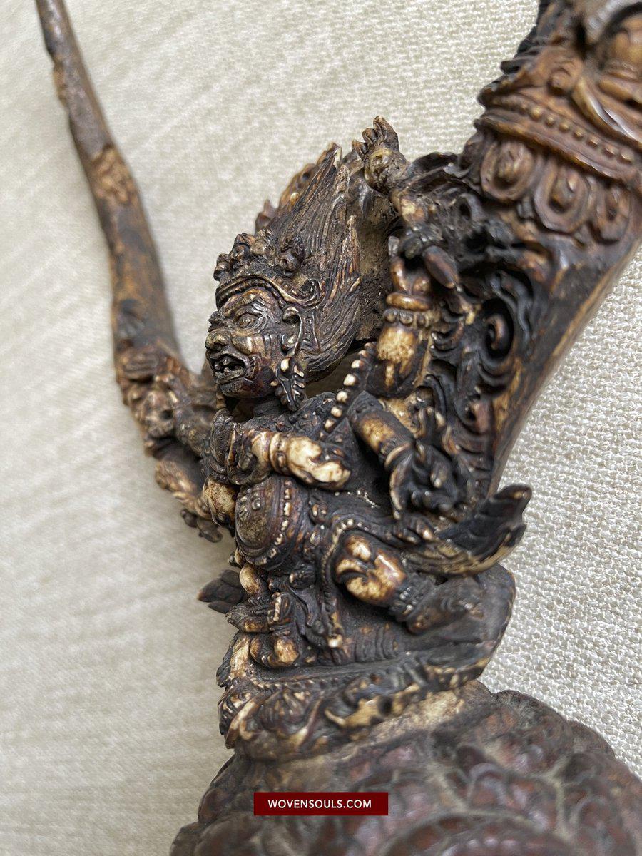 1543 Antique Tantric Ritual Buddhist Six Armed Mahakala Himalayan Art-WOVENSOULS-Antique-Vintage-Textiles-Art-Decor