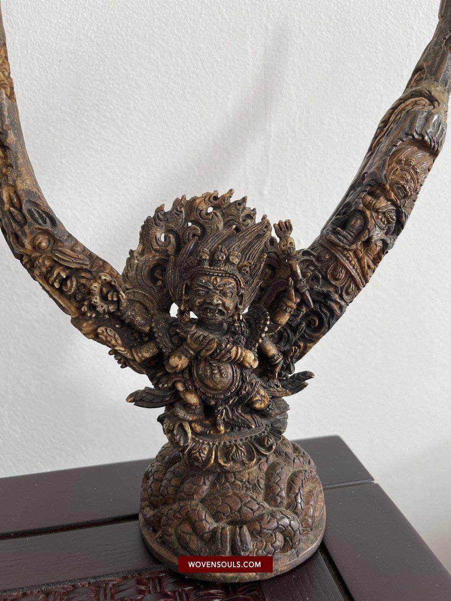 1543 Antique Tantric Ritual Buddhist Six Armed Mahakala Himalayan Art-WOVENSOULS-Antique-Vintage-Textiles-Art-Decor