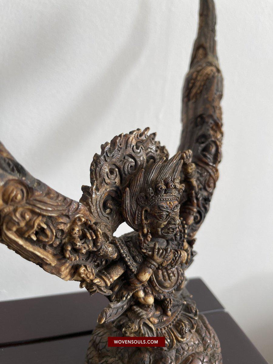 1543 Antique Tantric Ritual Buddhist Six Armed Mahakala Himalayan Art-WOVENSOULS-Antique-Vintage-Textiles-Art-Decor