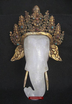 1544 Old Himalayan Crystal Elephant Godhead Ganesh TSOG DAK-WOVENSOULS-Antique-Vintage-Textiles-Art-Decor