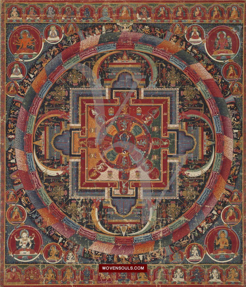 1545 Print of Antique Himalayan Thangka Art - Tibetan Mandala-WOVENSOULS-Antique-Vintage-Textiles-Art-Decor