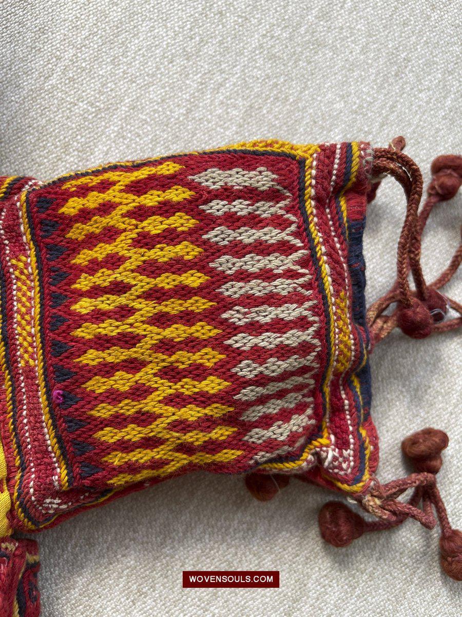 1549 Vintage Banjara Hanging Pouch - unusual format-WOVENSOULS-Antique-Vintage-Textiles-Art-Decor