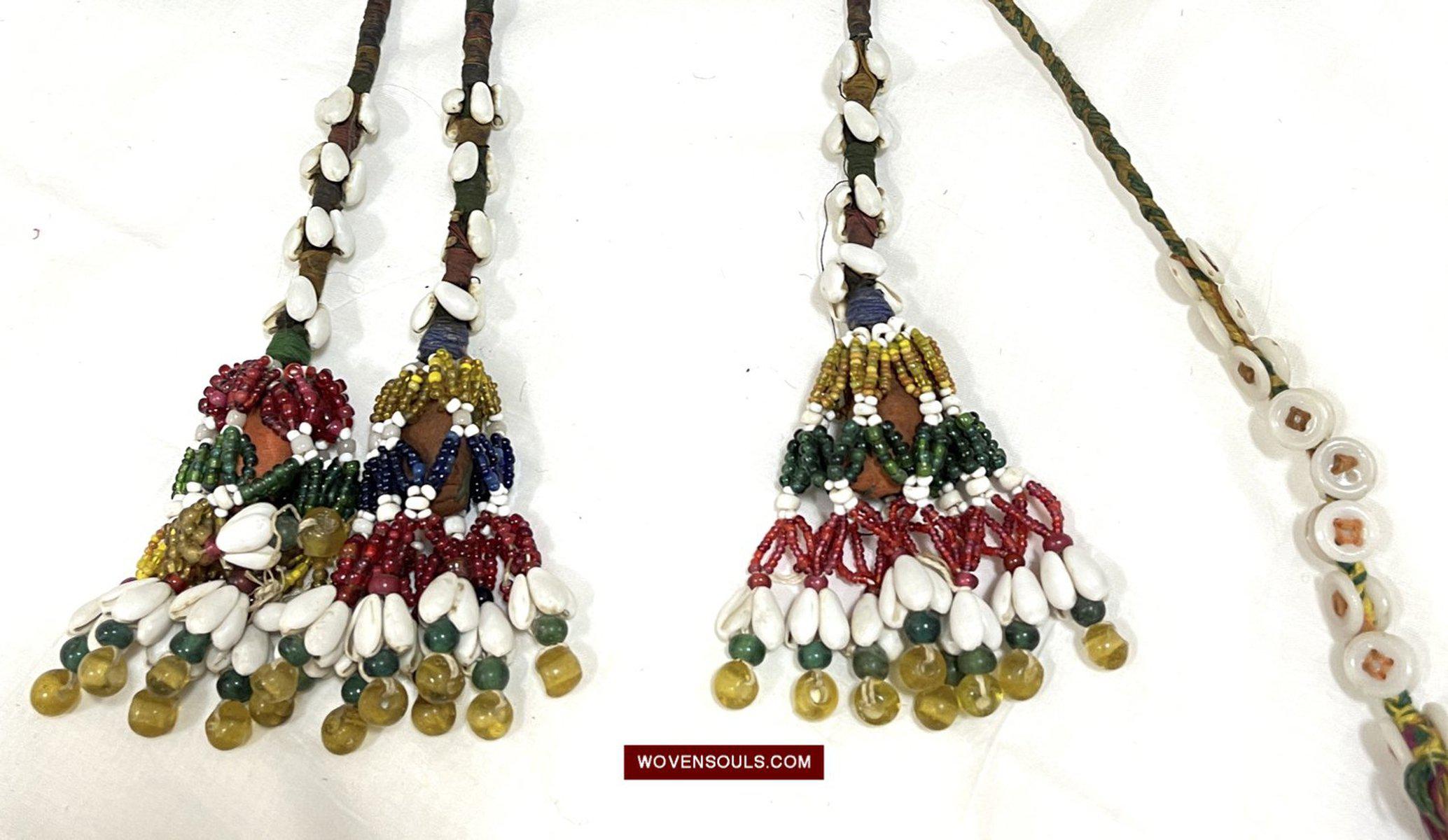 1550 Rare Vintage Beaded Tassels Tribal Hair Ornament Fumtu-WOVENSOULS-Antique-Vintage-Textiles-Art-Decor